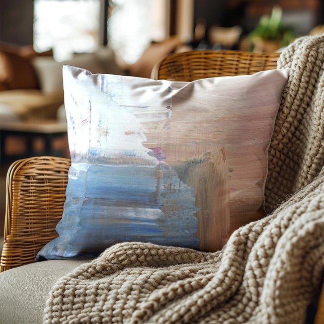 Bruin Blauw Wit Abstract Artistiek Kussen ( Brown and blue abstract art pillow)