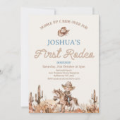 Bruin Blauwe Cowbot Eerste Rodeo 1e Verjaardag Kaart (Voorkant)