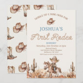 Bruin Blauwe Cowbot Eerste Rodeo 1e Verjaardag Kaart (Voorkant / Achterkant)