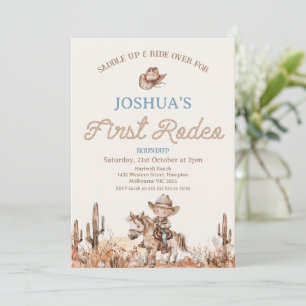 Bruin Blauwe Cowbot Eerste Rodeo 1e Verjaardag Kaart