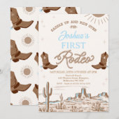 Bruin Blauwe Cowboy Laarzen Eerste Rodeo 1e Verjaa Kaart (Voorkant / Achterkant)