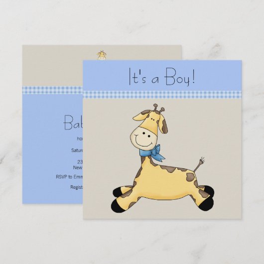 Bruin Blauwe Giraffe Baby Boy Shower Kaart (Voorkant / Achterkant)