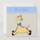 Bruin Blauwe Giraffe Baby Boy Shower Kaart (Voorkant)