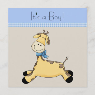 Bruin Blauwe Giraffe Baby Boy Shower Kaart