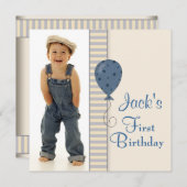 Bruin Blauwe Jongens Foto Verjaardagsfeest Kaart (Voorkant / Achterkant)