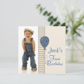Bruin Blauwe Jongens Foto Verjaardagsfeest Kaart (Staand voorkant)
