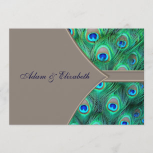 Bruin Blauwe Peacock Wedding Invitations Kaart