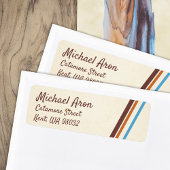 Bruin & blauwe strepes retouradreslabels etiket