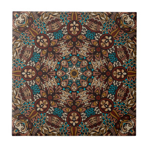 Bruin, Blauwgroen & Beige Aardse Rustiek Boho Mand Tegeltje