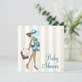 Bruin Blauwgroen Blauw Baby Shower Uitnodigingen (Staand voorkant)