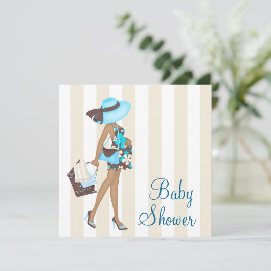 Bruin Blauwgroen Blauw Baby Shower Uitnodigingen (Staand voorkant)