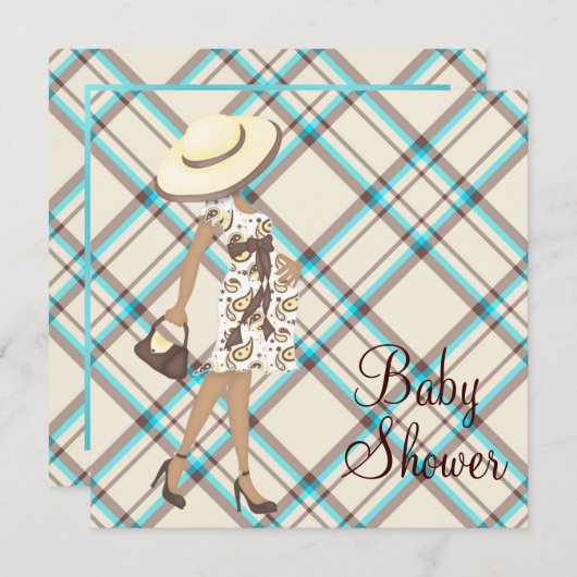 Bruin Blauwgroen Blauw Baby Shower Uitnodigingen (Voorkant / Achterkant)