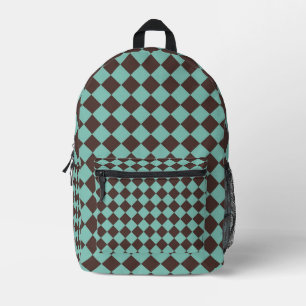 Bruin Blauwgroen Checker Diamantpatroon Bedrukte Rugzak
