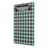 Bruin Blauwgroen Checker Diamantpatroon Mini Klembord (Angled2)
