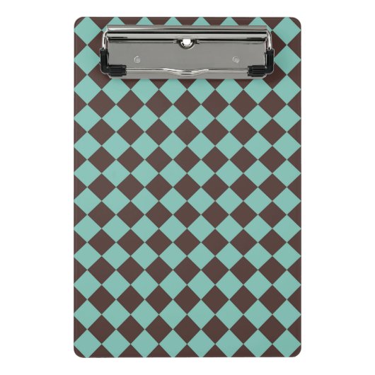 Bruin Blauwgroen Checker Diamantpatroon Mini Klembord (Voorkant)