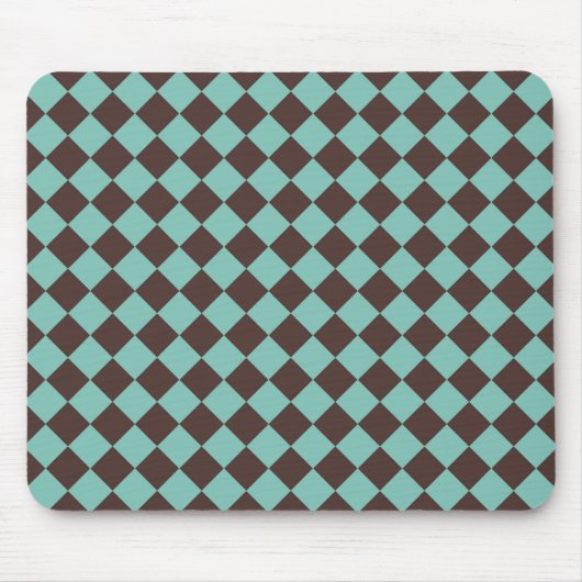Bruin Blauwgroen Checker Diamantpatroon Muismat (Voorkant)