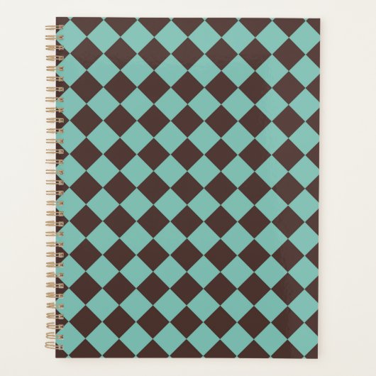 Bruin Blauwgroen Checker Diamantpatroon Planner (Voorkant)