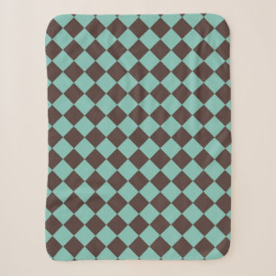 Bruin Blauwgroen Checker Diamantpatroon Sherpa Deken