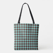 Bruin Blauwgroen Checker Diamantschouderpatroon Tote Bag (Achterkant)