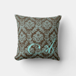 Bruin / Blauwgroen Distressed Damask Gepersonalise Kussen