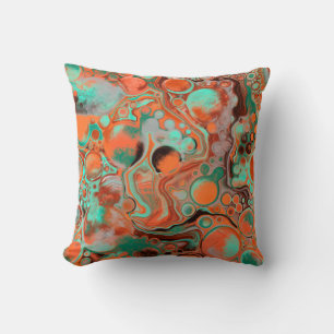 Bruin, Blauwgroen, Oranje, lichtvochtige kunst Kussen