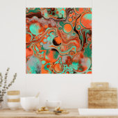 Bruin, Blauwgroen, Oranje, lichtvochtige kunst Poster (Keuken)