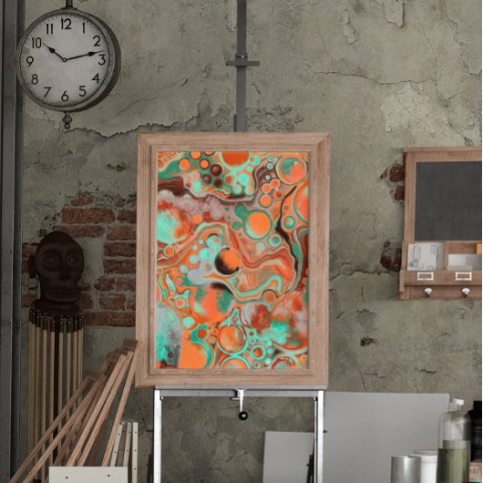 Bruin, Blauwgroen, Oranje, lichtvochtige kunst Poster