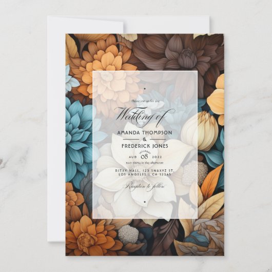 Bruin Blend Bloemen Winter Bruiloft Kaart (Voorkant)