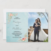 Bruin Bloem Groen Bruiloft Uitnodigingen met foto (Voorkant)