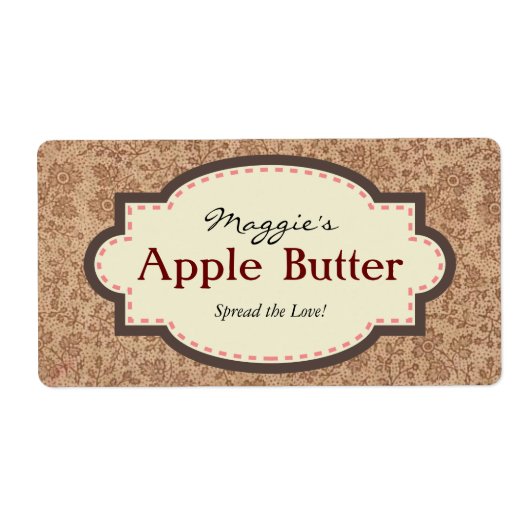 Bruin Bloemen Apple Butter Jam Jar Labels, Aangepa Etiket (Voorkant)