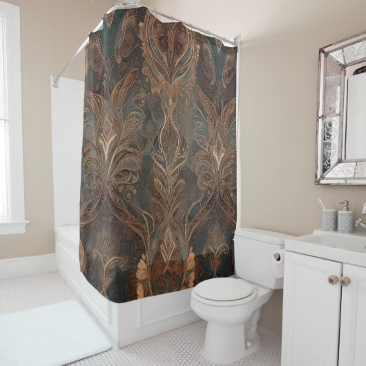 Bruin Bloemen Boho Douchegordijn Stijl 2 (In situ)