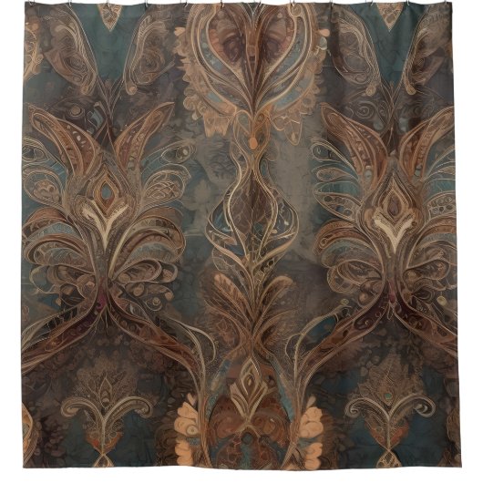 Bruin Bloemen Boho Douchegordijn Stijl 2 (Voorkant)