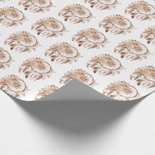 Bruin Bloemen Droom Catcher Cadeaupapier (Hoek)