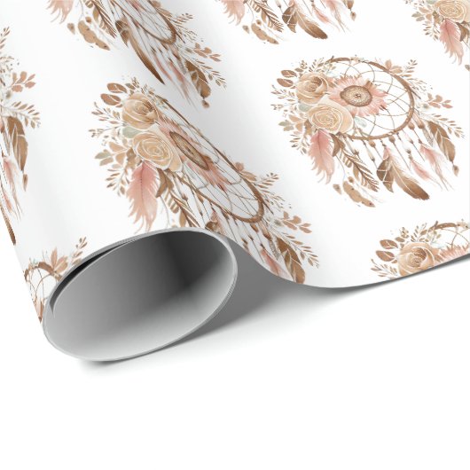 Bruin Bloemen Droom Catcher Cadeaupapier (Rol Hoek)