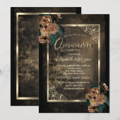 Bruin Bloemen Goud Lijst Gotische Quinceañera Kaart (Voorkant / Achterkant)