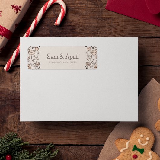 Bruin Bloemen Huwelijk Thema Etiket