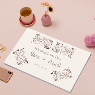 Bruin Bloemen Huwelijk Thema Gastenboek