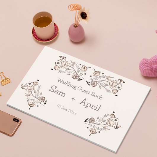 Bruin Bloemen Huwelijk Thema Gastenboek