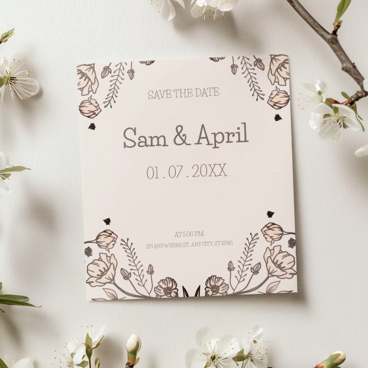 Bruin Bloemen Huwelijk Thema Save The Date