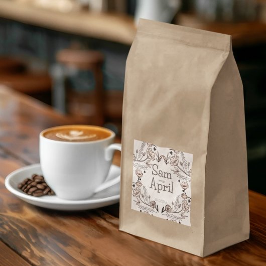 Bruin Bloemen Huwelijk Thema Vierkante Sticker