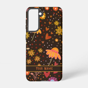 Bruin Bloemen Inspirivity Gepersonaliseerd Samsung Samsung Galaxy Hoesje