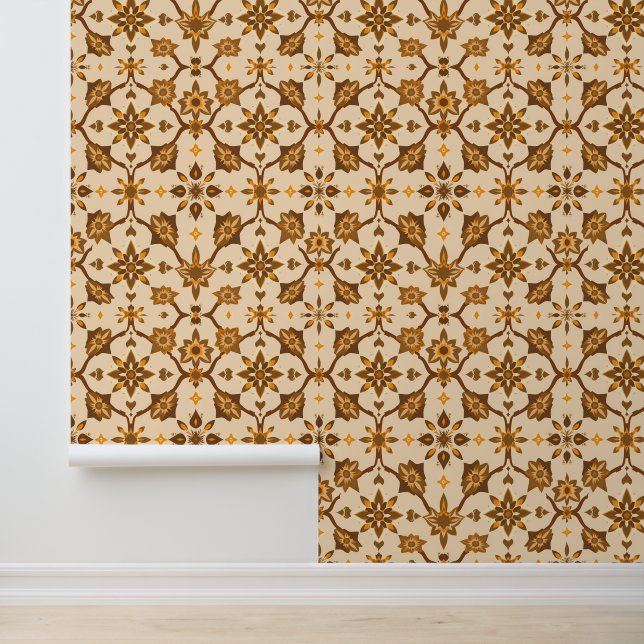  bruin bloemen mandala patroon behang (Applicatie)