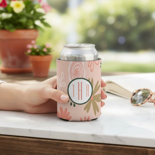 Bruin Bloemen Monogram Schuim Blikjeskoeler