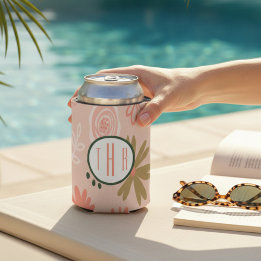 Bruin Bloemen Monogram Schuim Blikjeskoeler