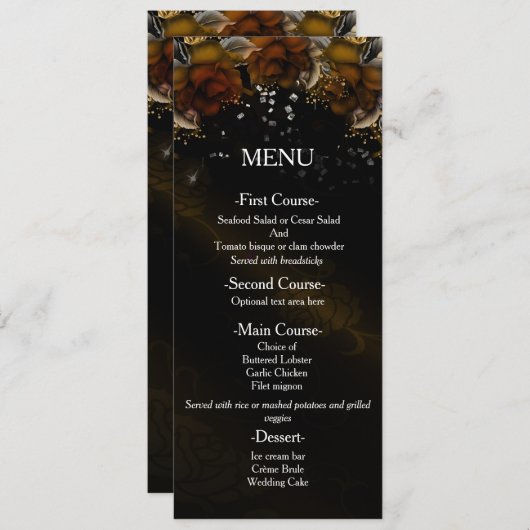 Bruin Bloemen Rozen Herfst Herfst Bruiloft Menu Ka (Voorkant / Achterkant)