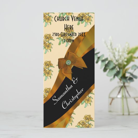 bruin bloemenbruiloft programma programmakaart (Staand voorkant)