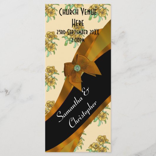 bruin bloemenbruiloft programma programmakaart (Voorkant)