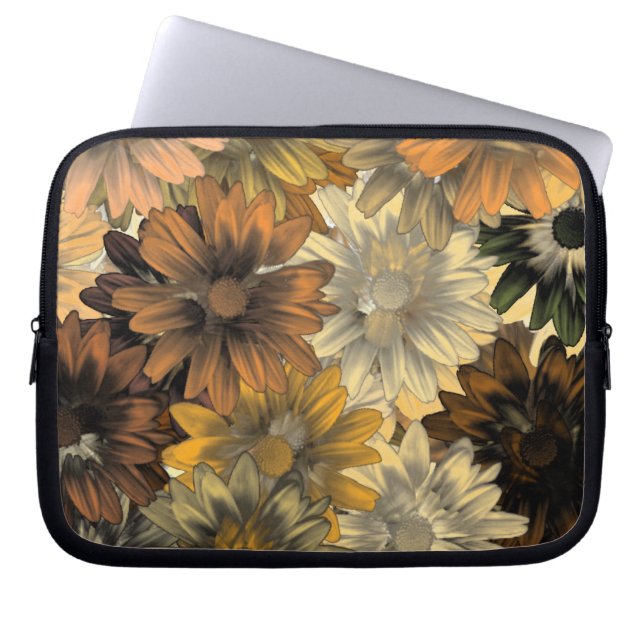 Bruin bloempatroon laptop sleeve (Voorkant)