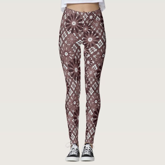 Bruin, bloempatroon leggings (Voorkant)