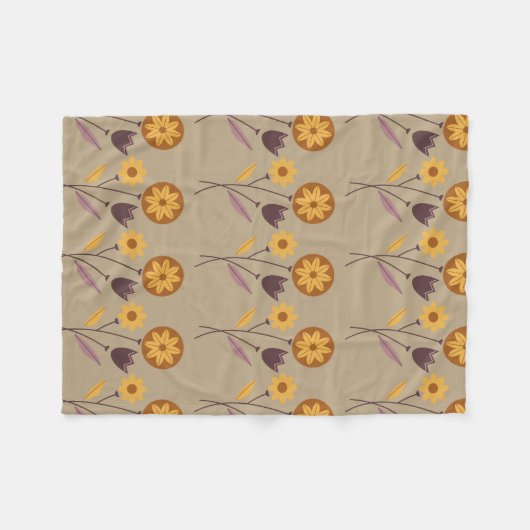 Bruin bloemschikkingspatroon fleece deken (Voorkant (Horizontaal))